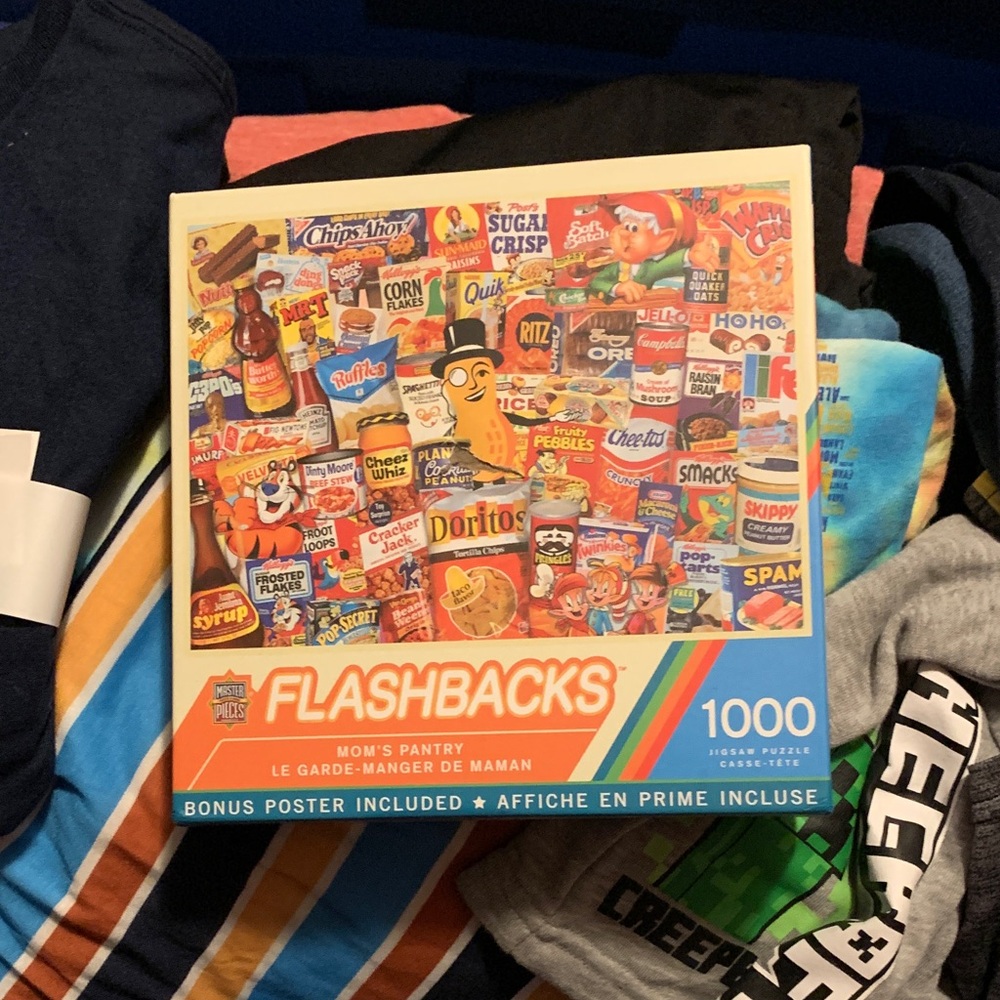 Kids' Graphic Tee with Retro Puzzle Box Print - Blue/Orange